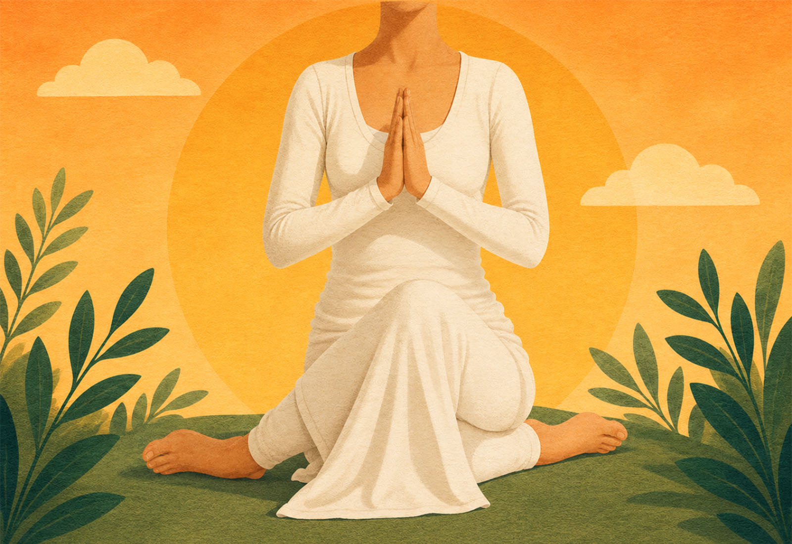 Meditative woman in serene sunset setting