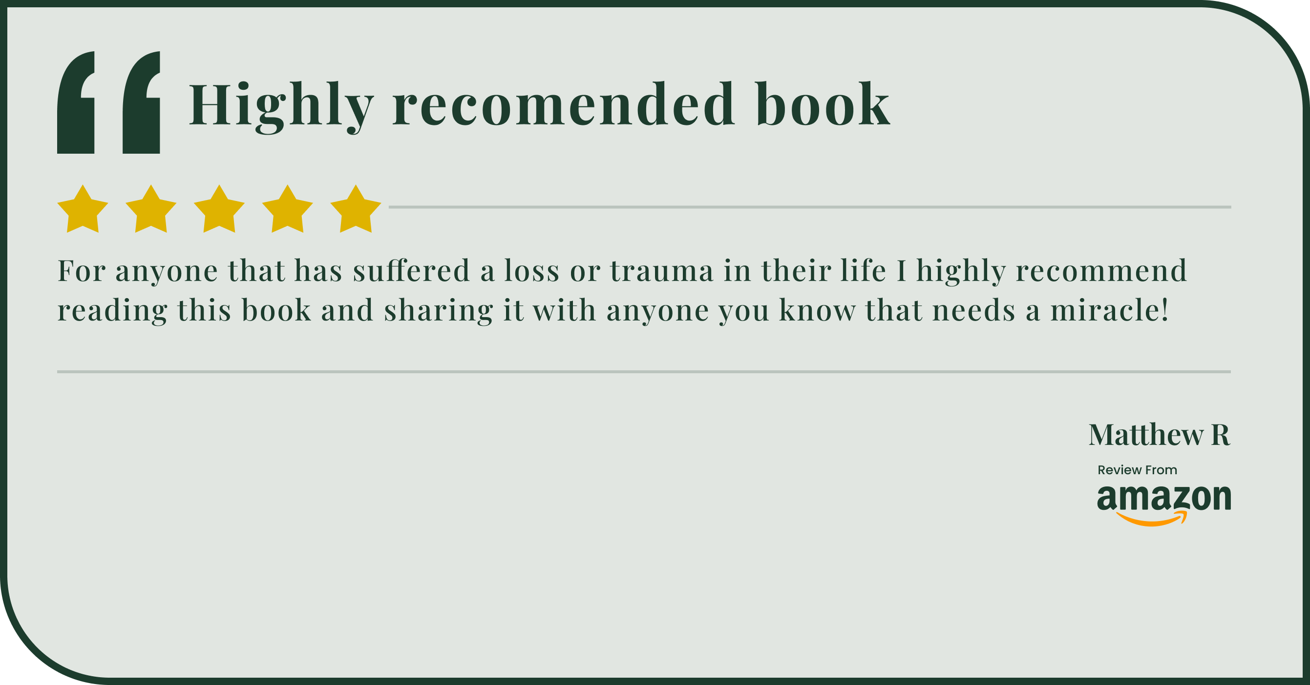 Amazon review recommending book for overcoming loss, trauma.