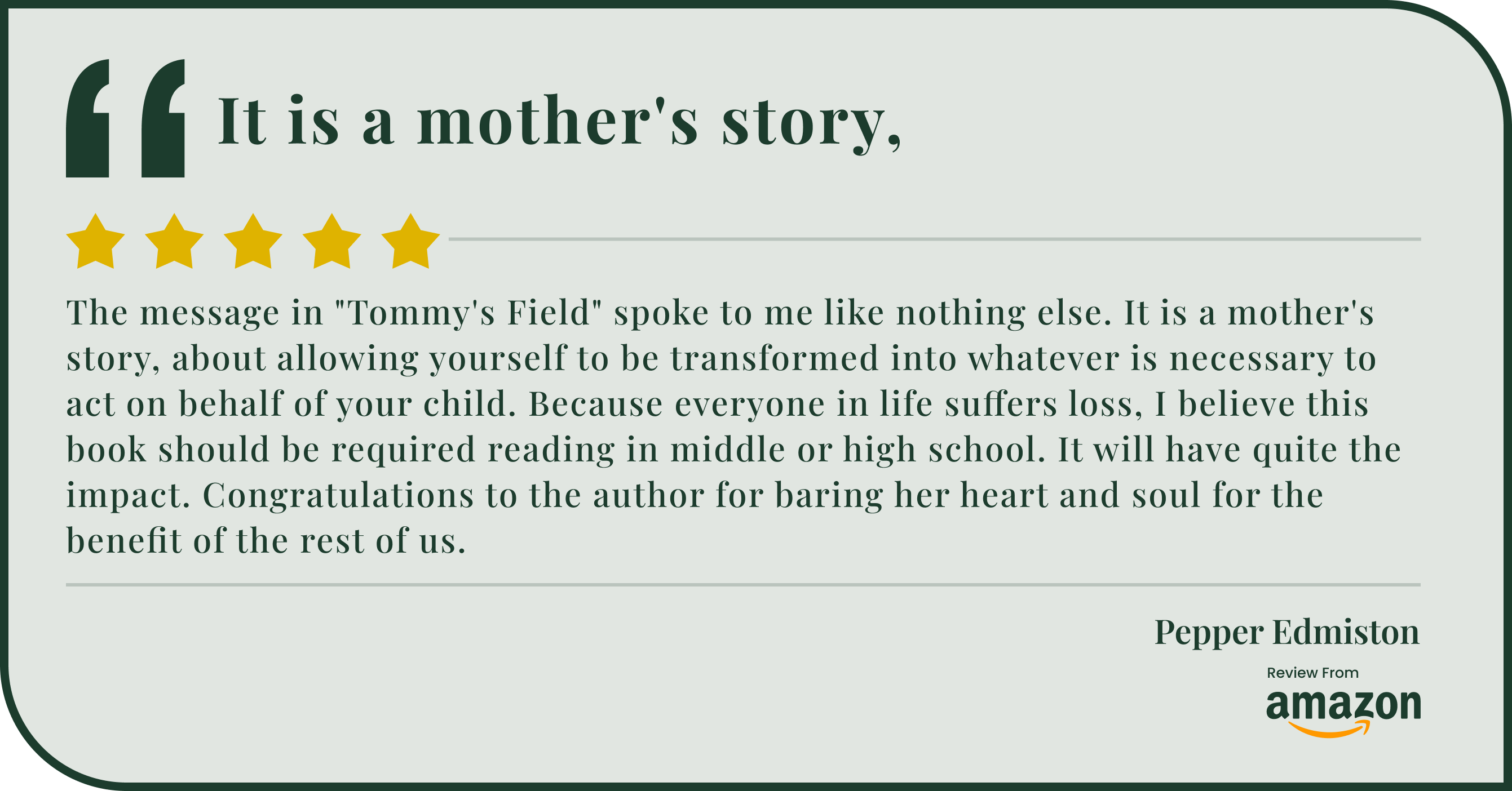 Five-star review of a mother's transformational story book.