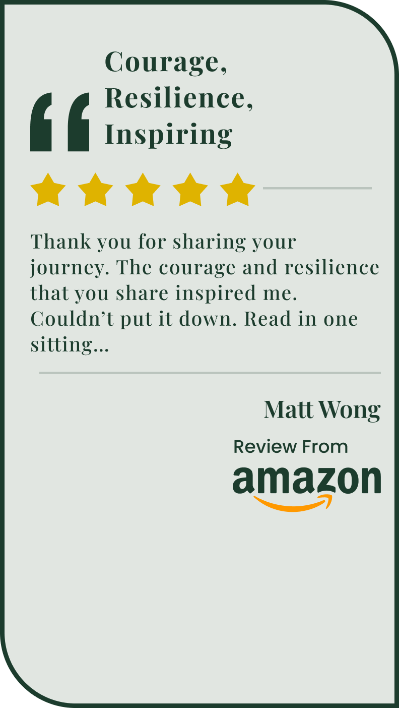 Five-star Amazon review praising courage and resilience.
