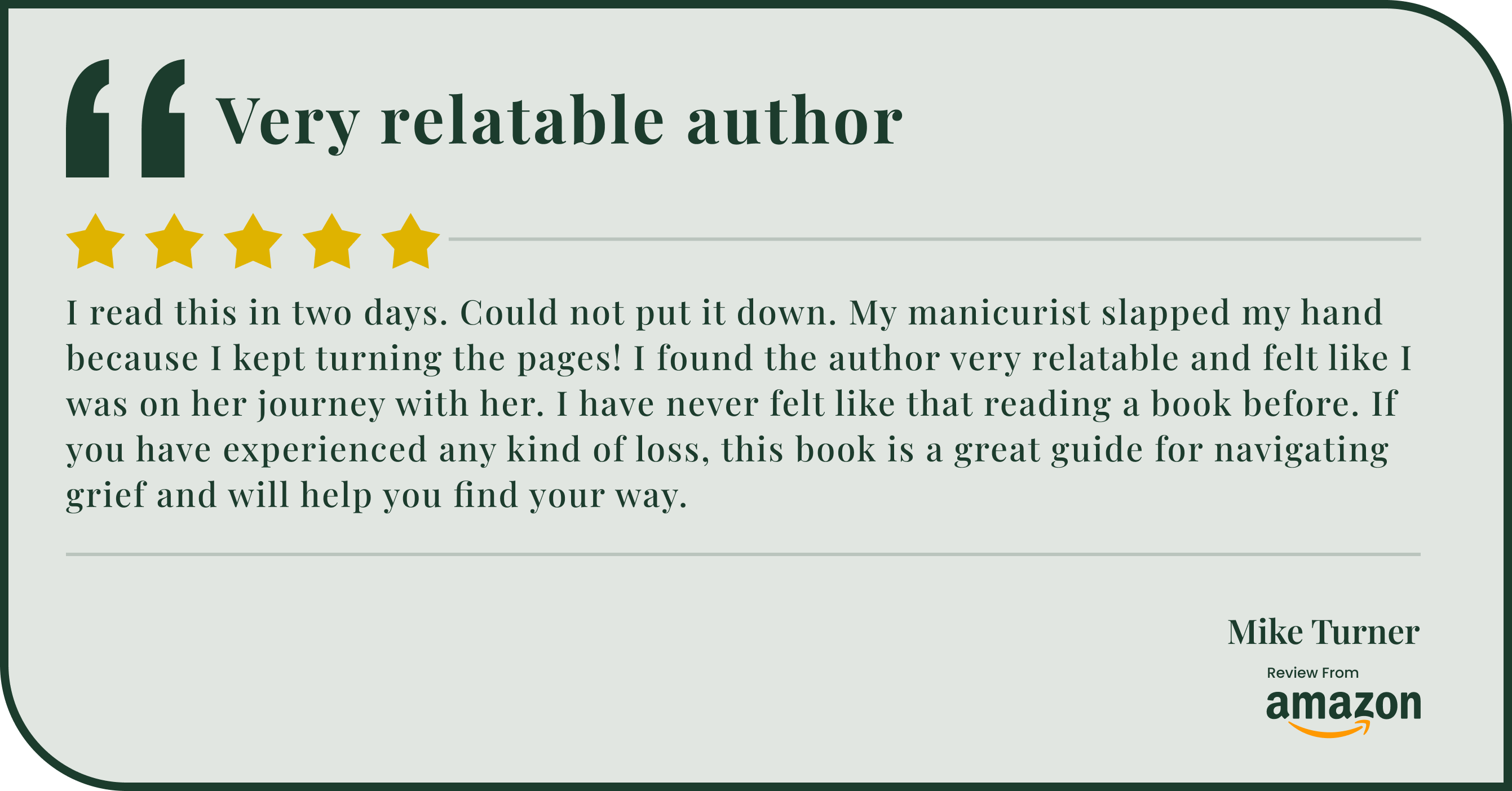 Five-star book review on grief navigation.
