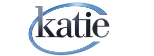 Stylized Katie logo with blue swoosh