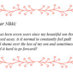 Letter asking about grief after son's death.